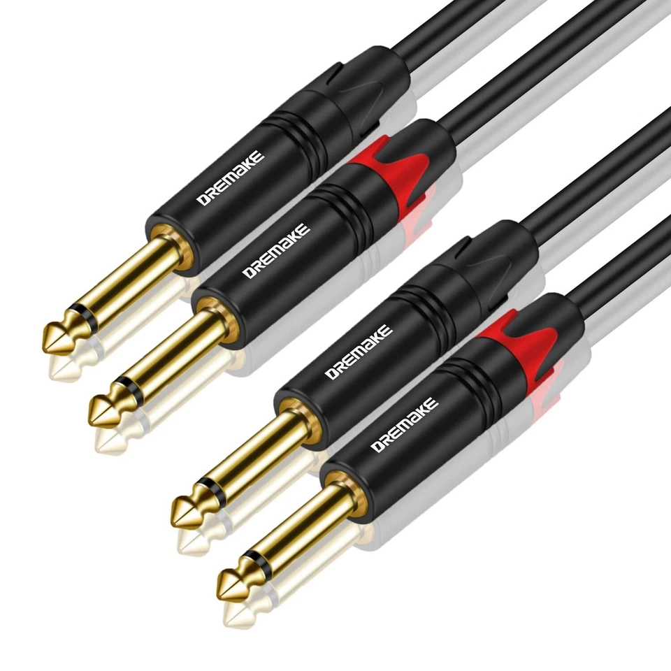 DREMAKE 3FT/1.0M Dual 1/4'' TS to Dual 1/4'' TS Stereo Instrument Patch Cable - Image 2 of 4