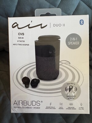 AIR DUO ll, 2 In 1 Speaker + Earbuds Bluetooth Black Up To 30 Hours Playtime NEW