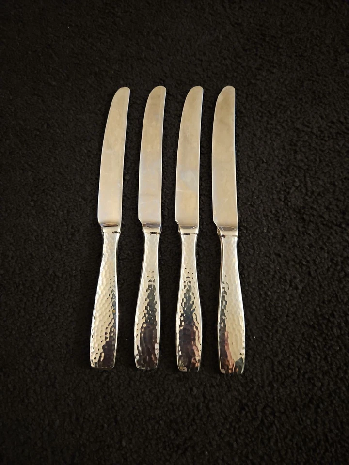 Godinger CASTELLO Glossy Hammered Stainless Flatware Set Of 4 Knives/ButterKnife - Image 2 of 2