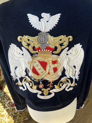 FABULOUS VINTAGE ST. JOHN MARIE GRAY LARGE EMBROIDERED HORSE CREST ZIP JACKET, M - Picture 3 of 5