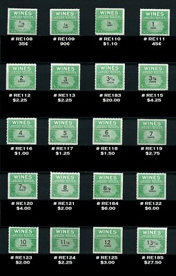 USA, SCOTT #RE108//RE203, LOT OF 59 DIFFERENT WINES STAMPS, MNH