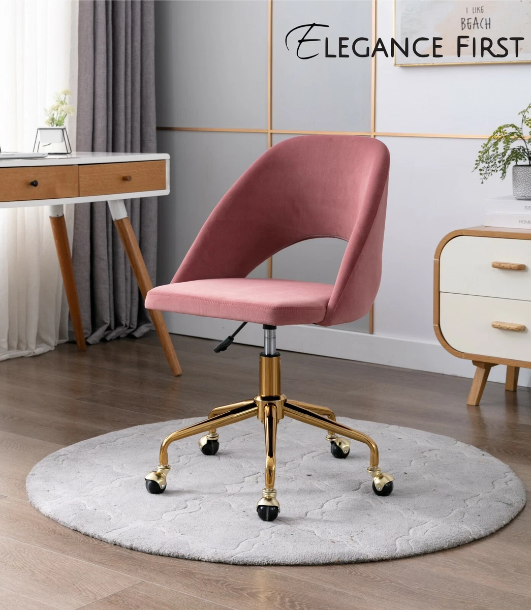 Pink Velvet Fabric Upholstered Office Chair Home Office Chair Gold