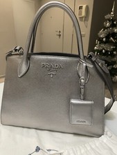 Prada borsa pelle saffiano argento originale con dust e card. Prezzo Ribassato