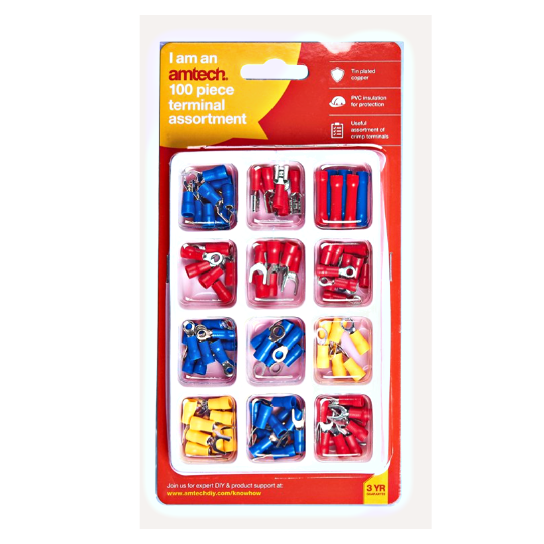 ASSORTED  100Pcs INSULATED ELECTRICAL WIRE TERMINALS SPADE CONNECTORS CRIMP PVC