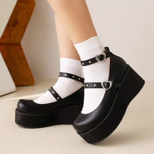 Wedge Heels Round Toe Buckle Platforms 