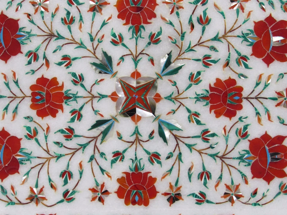 Bandeja hecha a mano de mármol de 12"x 9" incrustación arte Pietra Dura hecha a mano para decoración del hogar regalos Foto 2 de 3