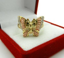 Solid 14k Two Tone Gold Ladies BUTTERFLY Ring with Accents 4 gr size 8