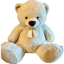Teddy Bear Valentines Plush Cream 24” Ribbon Bow Soft Stuffed Toy Baby Shower