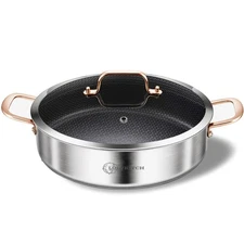 LOLYKITCH 6QT Tri-Ply Stainless Sauté Pan, Lid, Large Induction Skillet, Oven...