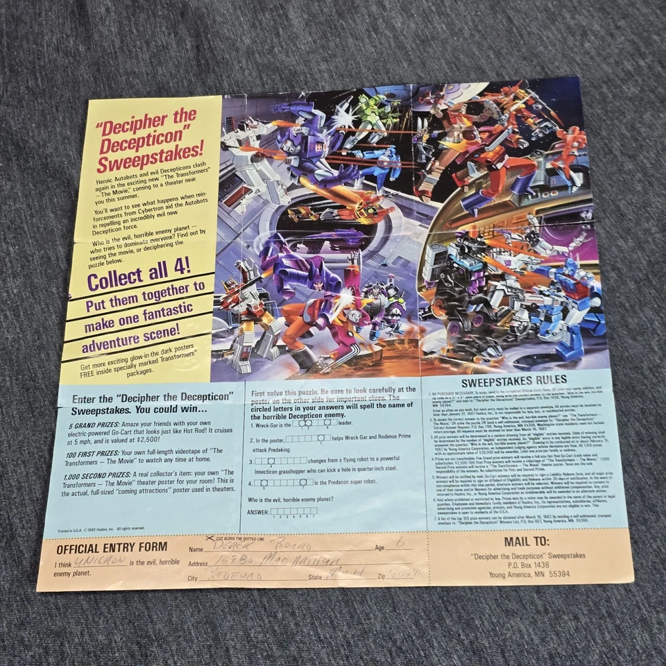 Rodimus Wreck-gar Insert Poster Glow In The Dark 1985 G1 Transformers Vintage - Image 2 of 3