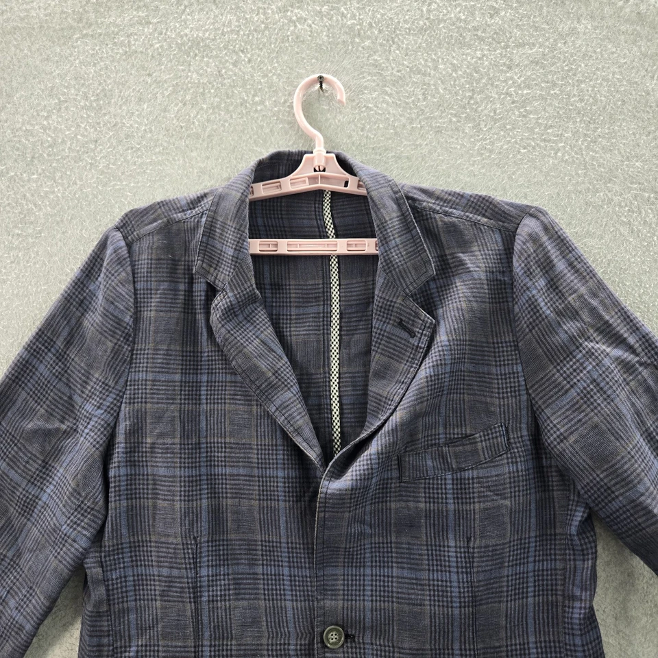 Blazer Carbon2cobalt Hombre M Azul Lino Cuadros Clásico Botón Manga Larga Foto 3 de 4