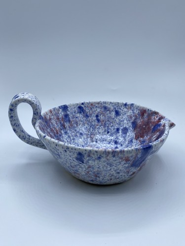 VTG Sheltons Pottery Blue Red & White Bowl Pour Spout Handle Signed Seagrove NC - Picture 10 of 10