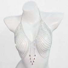 Womens Rhinestone Shiny Chain Bra Bralette Lingerie Body Jewelry Chest Harness