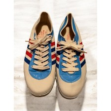 Vintage 70s Double Happiness Canvas Sports Shoes Sneaker Retro Red Blue Stripes