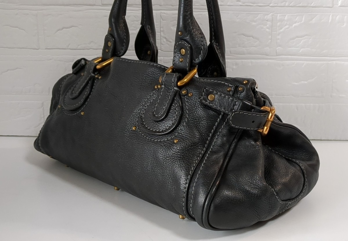 Chloe Paddington Black Leather Handbag Shoulder w/Padlock & Key