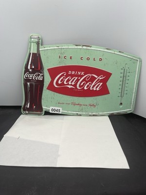 Open Road Vintage Embossed Metal Ice Cold Drink Coca-Cola 14'' Sign Thermometer45
