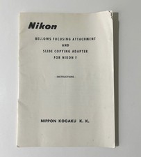 Nikon Bellows Focusing Attachment  Slide Copying Adapter f/ Nikon F Instruction