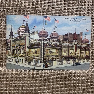 Worlds Only Corn Palace Mitchell South Dakota SD Street Car Posted 1948 Postcard