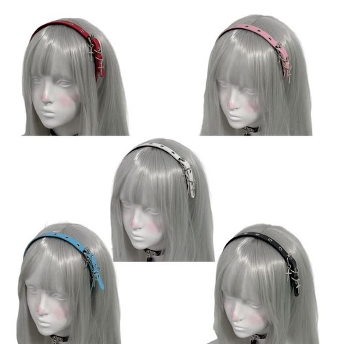 Punk Crosses Gothic PU Hairband For Women 2000s Harajuku Grommet Accessory - Video 1 of 1