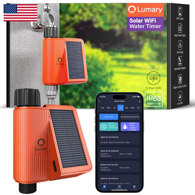 Lumary Solar Wifi Sprinkler Timer Flow Monitor Smart Water Timer For Garden