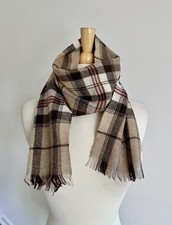 Vintage Brown  Tan Plaid 100 Lambswool Fringe Scarf Made in West Germany