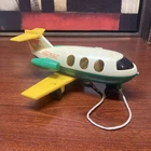 Fisher Price Little People 182 JET Plane Green Yellow ~VTG 1980 Jet Pull Toy
