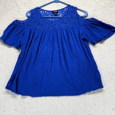 ANA A New Approach Womens Lace Cold Shoulder Top Blouse Blue Size M