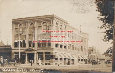 MT, Miles City, Montana, RPPC, State National Bank, Post Office, Business Area