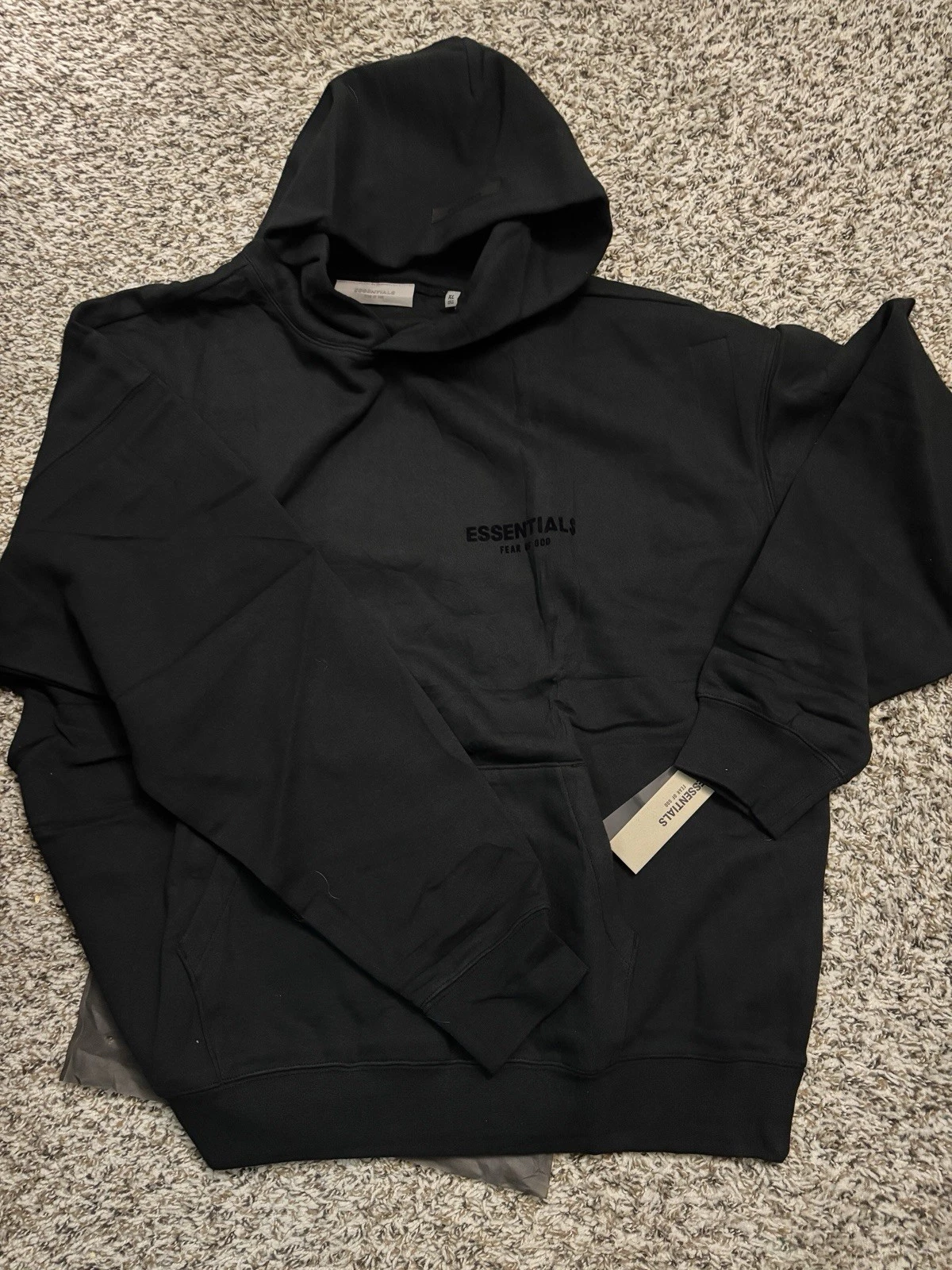 Taglia XL Fear Of God Essentials Felpa con Cappuccio Nera Elasticizzata Limousine 100% Autentica Nuova con etichette