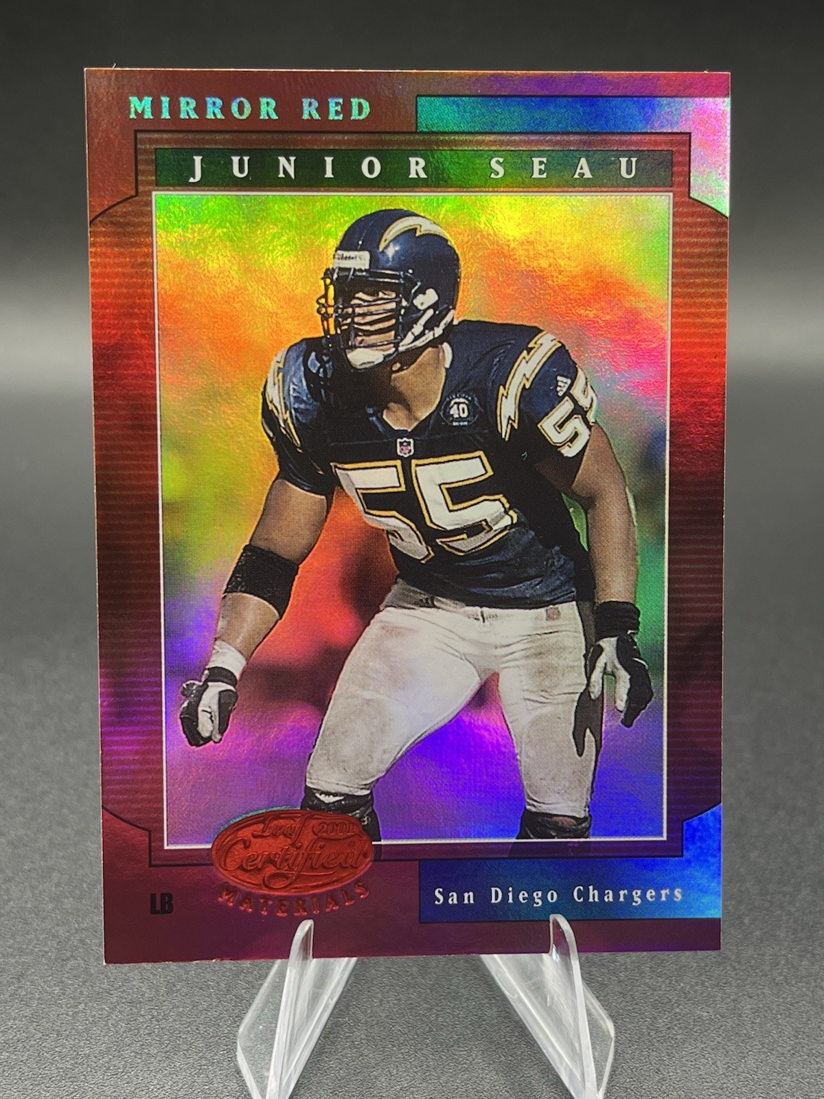 2001 Leaf Certified Materials - Junior Seau #53 Mirror Red /75