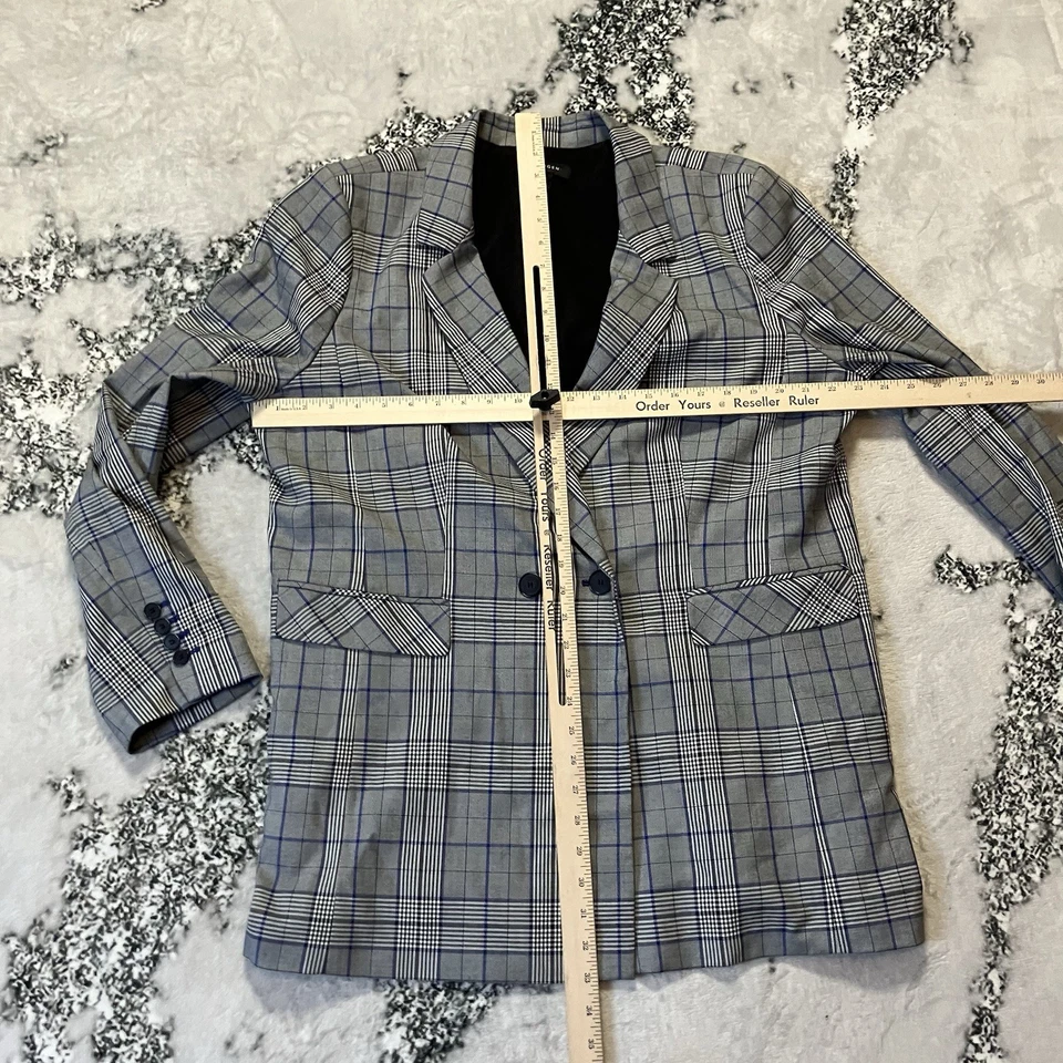 Blazer halógeno para mujer talla XXL gris a cuadros chaqueta de oficina de un solo pecho Foto 3 de 4