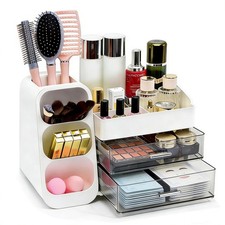 Makeup Organizer Countertop, Spacious Cosmetic Display Case with White