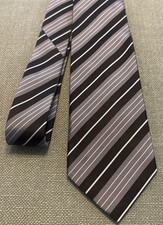 Banana Republic Black/Silver/Gray 100 Silk Neck Tie Striped EUC