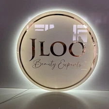 Custom Acrylic Backlit Sign – Round Business Logo, Beauty Salon, Shop Wall Décor