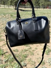 Tory Burch Black Leather Dome Satchel with Gold Logo with receipt