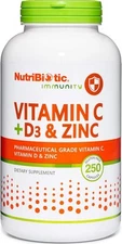 NutriBiotic Vitamin C + Vitamin D3 and Zinc, 250 Capsules | Potent, Immune | and