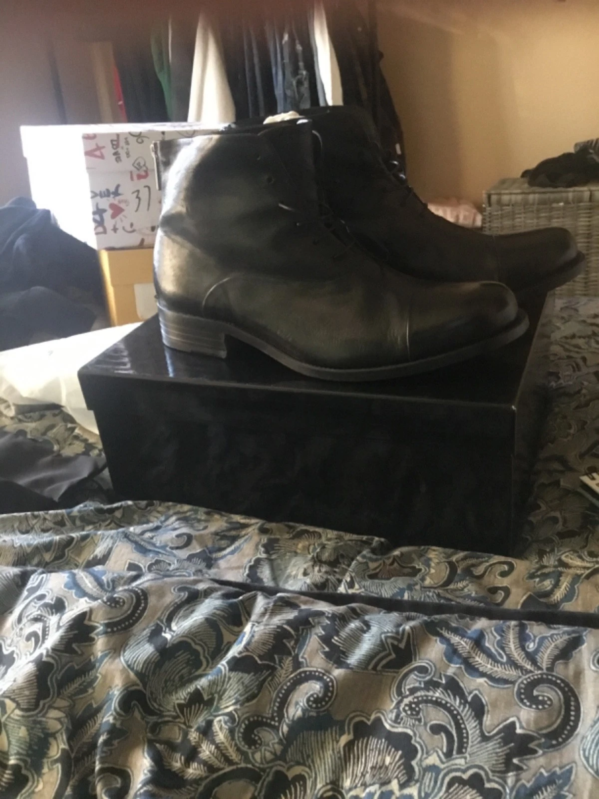 Giorgio Armani — Giorgio Armani black leather ankle dress shoes.