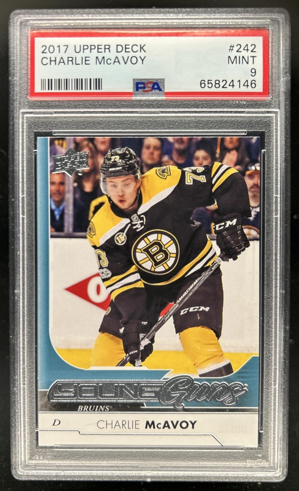 2017-18 Upper Deck Charlie McAvoy Rookie Young Guns RC #242 Bruins PSA 9