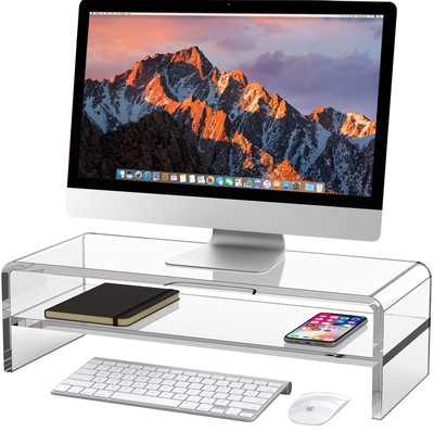 Sturdy 20x8 Inch Acrylic Monitor Stand - Multi-Purpose Riser for Home/Office