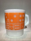 Vintage Anchor Hocking USA Oven-Proof  Stackable Orange Domino Pattern Mug