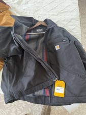 Carhartt XL Men's Black Lined Jacket Zip Closure Logo Workwear Solid Pattern