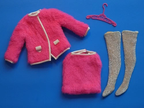 Vtg Barbie #1813 Snug Fuzz, Partial Set, Jacket Skirt, Stockings w/Forms, Hanger