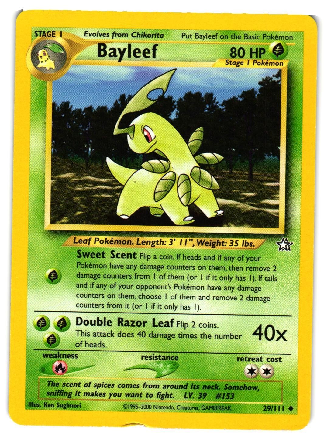 Pokemon TCG Bayleef 29/111 Uncommon Neo Genesis Unlimited DMG