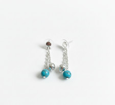 Silver Tone Dangle Earrings with Faux Turquoise Stone Beads Elegant