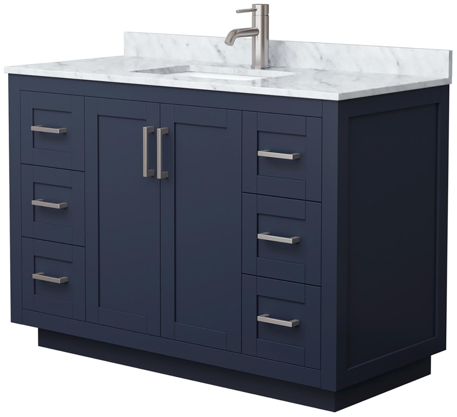 Wyndham Miranda 48-Inch Bath Vanity in Dark Blue with White Carrara Top