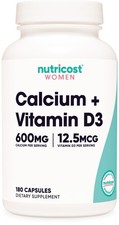 Nutricost Calcium (600mg) + Vitamin D3 (12.5mcg) for Women, 180 Capsules - Vegan