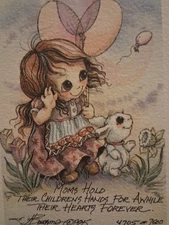 Vtg Jody Bergsma signed dated matted art 1985 Moms Hold Their Children's Hands 