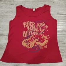 venezia Red Tank top Graphic Rhinestone Butterfly Guitar
