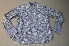 Ted Baker Dress Shirt Mens 7 Blue Paisley Long Sleeve Button Down Contrast Cuffs