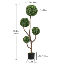 4FT Tall Artificial Boxwood Topiary Tree Large Faux Green Plant in Pot for